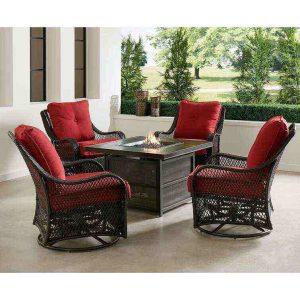 Orleans 5-Piece Steel Patio Fire Pit Conversation Set with Navy Blue C - Bed Bath & Beyond
