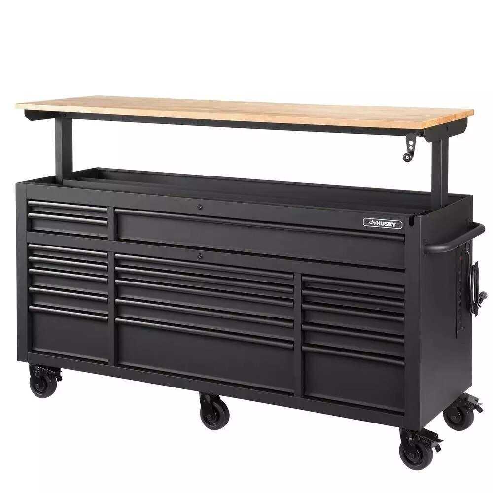 Husky 72 in. 18-Drawer Mobile Workbench with Adjustable-Height Solid Wood Top, Matte Black - Image 3