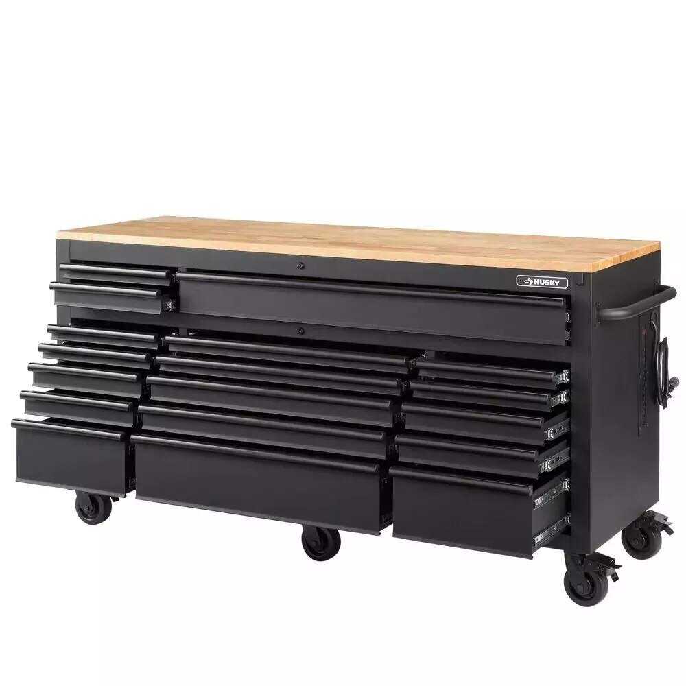 Husky 72 in. 18-Drawer Mobile Workbench with Adjustable-Height Solid Wood Top, Matte Black - Image 2