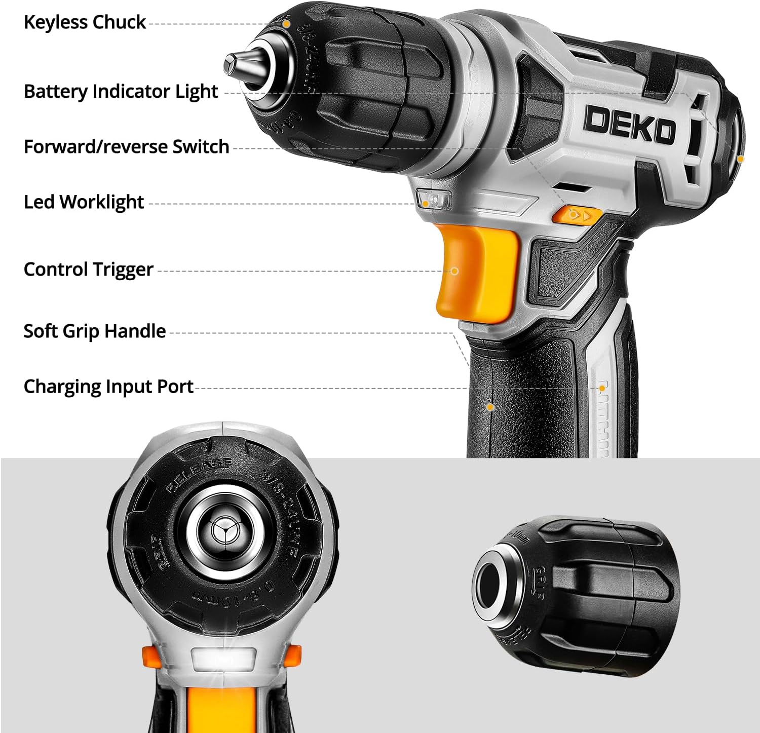 DEKOPRO Tool Set:Tool Kit with 8V Cordless Drill,Tool Box with Drill,Hand Drill Set for Men & Women,Home Tool Kits for House Repair,Handyman,DIY 126 Piece - Image 4