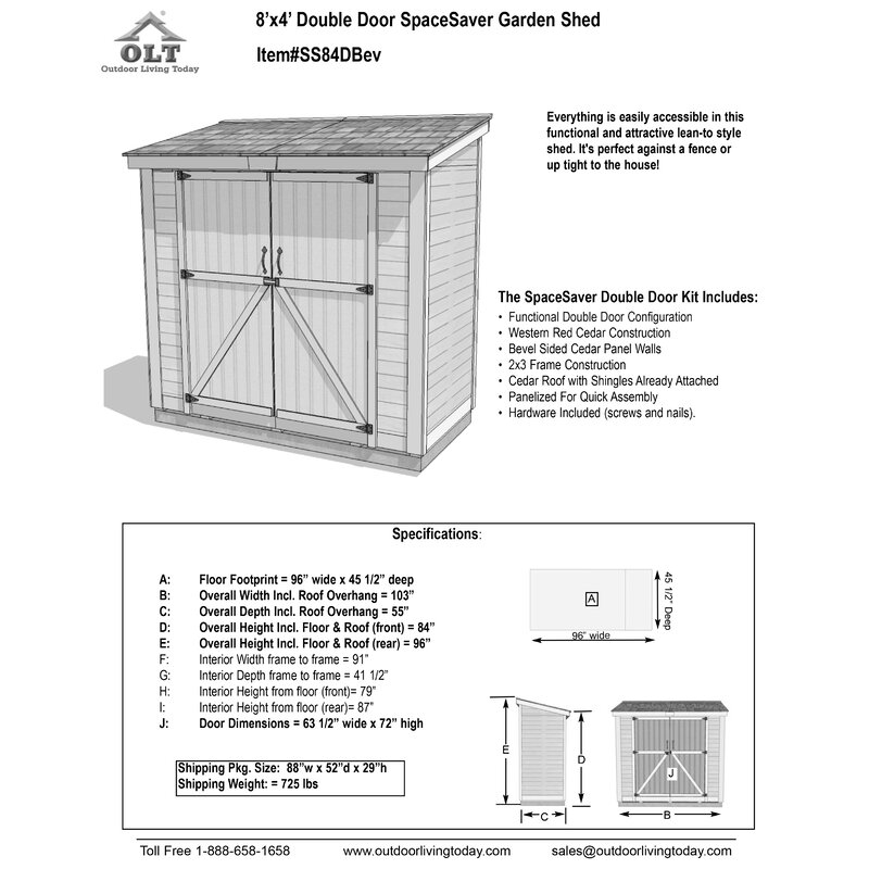 SpaceSaver 8 ft. W x 4 ft. D Solid Wood Lean-To Tool Shed - Image 3