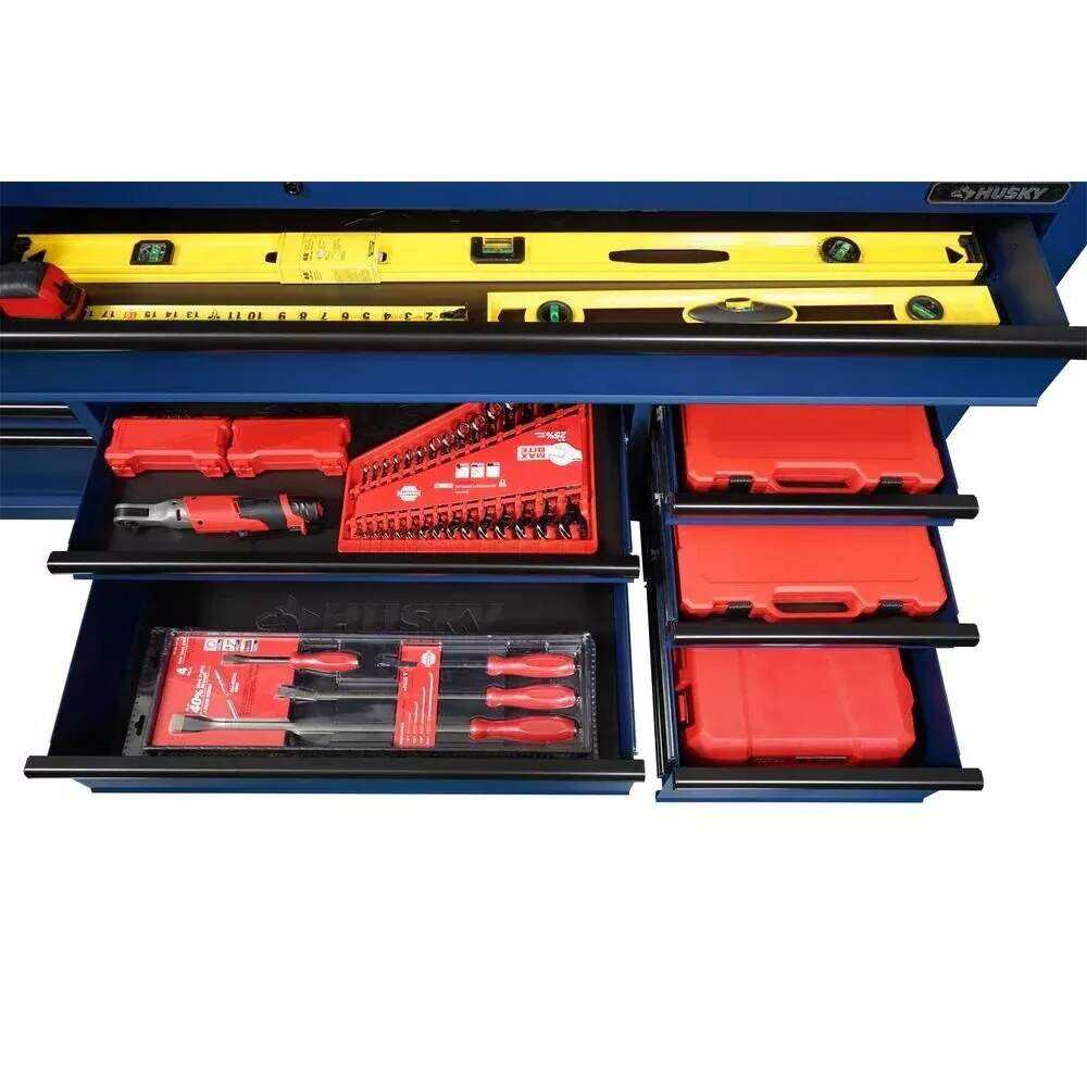 72 IN. 18-DRAWER MOBILE WORKBENCH WITH ADJUSTABLE-HEIGHT SOLID WOOD TOP IN MATTE BLUE - Image 4