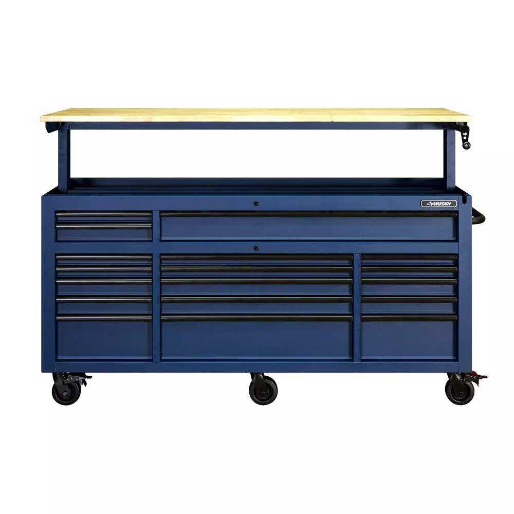 72 IN. 18-DRAWER MOBILE WORKBENCH WITH ADJUSTABLE-HEIGHT SOLID WOOD TOP IN MATTE BLUE - Image 2