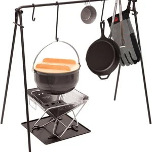 Grill Swing Campfire Cooking Stand BBQ Grill With Hooks & Accessories Bag For Outdoor Picnic Cookware & Dutch Ove (Color : Black, Size : 90x57x87cm) (Black 90x57x87cm)