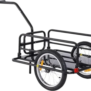 Foldable Bike Cargo Trailer, 80lbs Capacity, 16′′ Wheels, Black, with Hitch